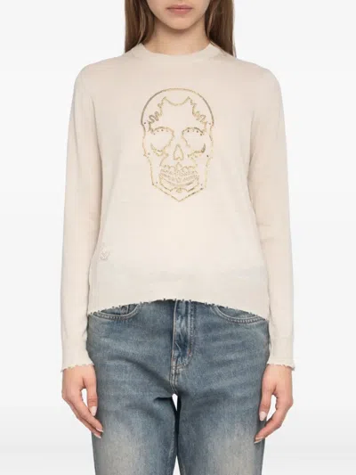 Zadig & Voltaire Skull-embellished Cashmere Sweater In Neutral