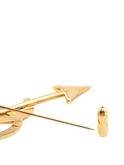 Pre-owned Chanel 1993 Gold Plated Cc Logo And Arrow Brooch Pin Costume Brooch