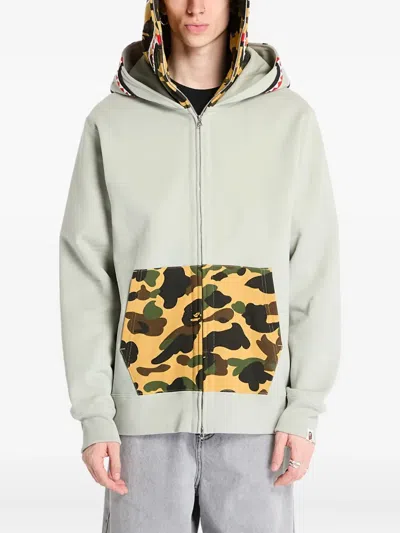 A Bathing Ape Camo-panel Shark-print Hoodie In Multi