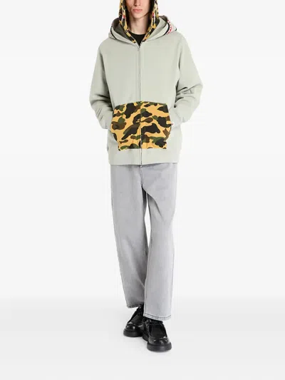 A Bathing Ape Camo-panel Shark-print Hoodie In Multi