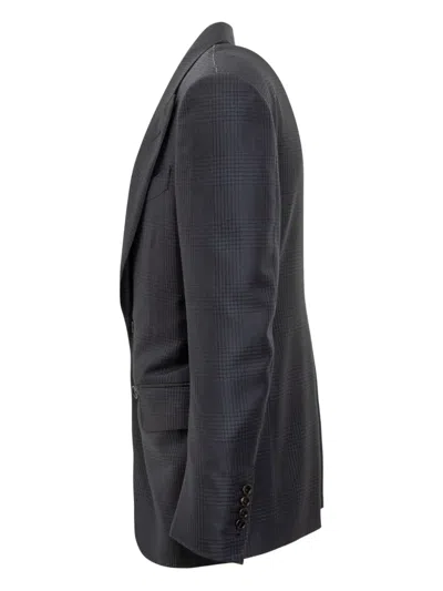 Tom Ford Single Breasted Checked Jacket In Black