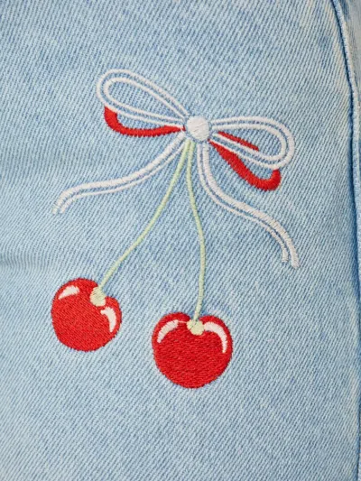 Loveshackfancy Cherry-embroidery Jeans In Blue