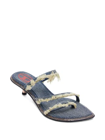 Diesel 45mm D-havanna Frayed Denim Crystal-embellished Sandals In Black