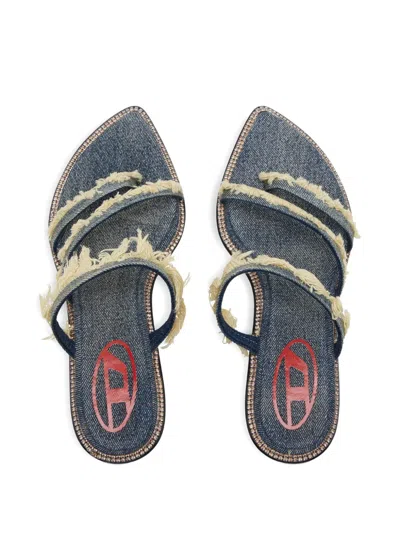 Diesel 45mm D-havanna Frayed Denim Crystal-embellished Sandals In Black