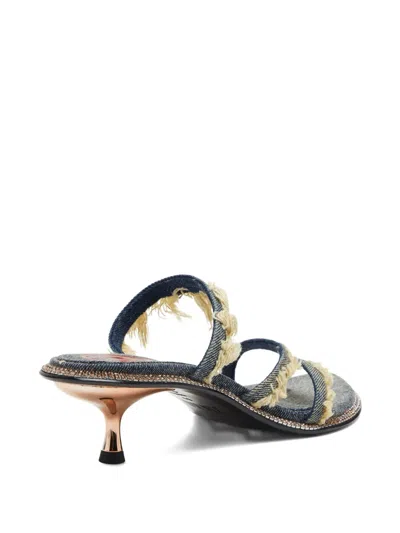 Diesel 45mm D-havanna Frayed Denim Crystal-embellished Sandals In Black