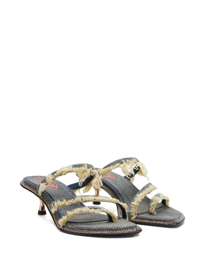 Diesel 45mm D-havanna Frayed Denim Crystal-embellished Sandals In Black