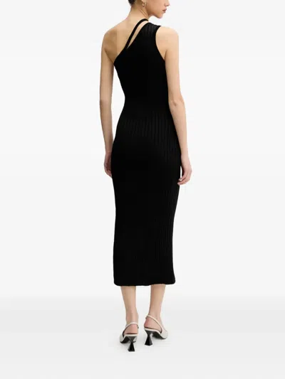 Hugo Boss One-shoulder Ribbed-knit Midi Dress