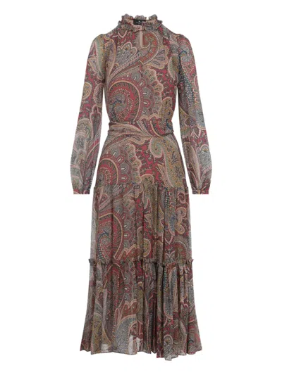 Etro Paisley Print Silk Blend Midi Dress In Multi