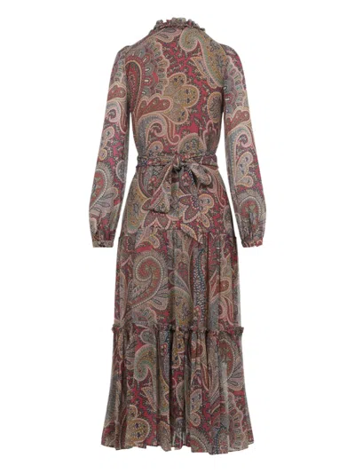 Etro Paisley Print Silk Blend Midi Dress In Multi
