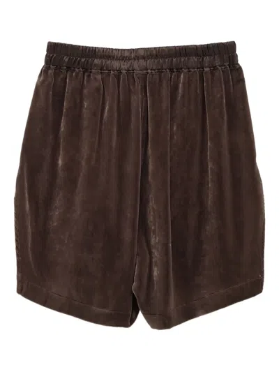 Rick Owens Velvet Side-split Shorts In Brown