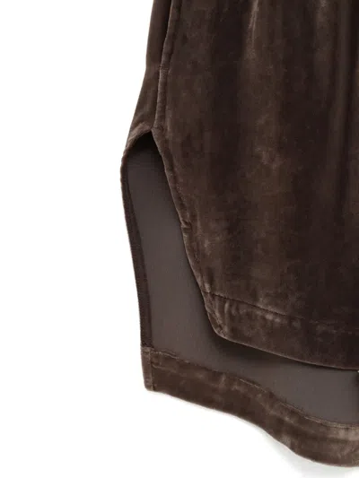 Rick Owens Velvet Side-split Shorts In Brown
