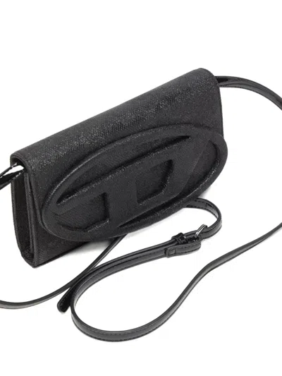 Diesel 1dr Logo-plaque Glitter Wallet In Black