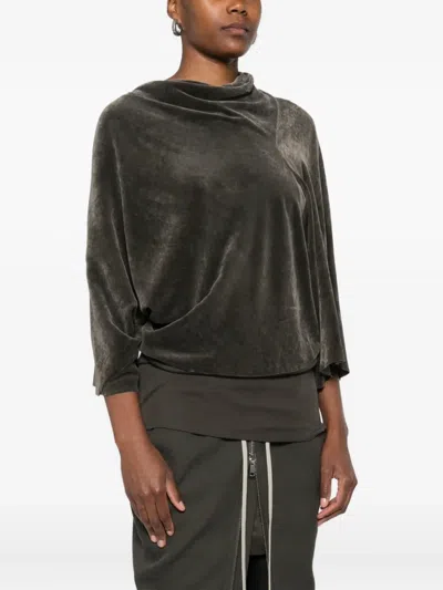 Rick Owens Velvet Cylinder Draped Top In Black