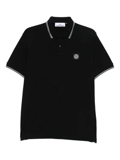 Stone Island Logo Embroidered Polo Shirt In Black