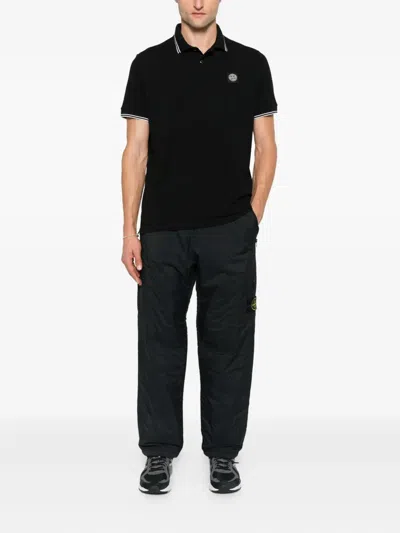 Stone Island Logo Embroidered Polo Shirt In Black