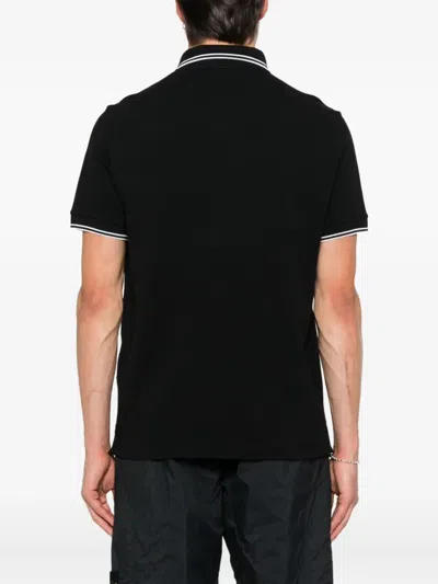Stone Island Logo Embroidered Polo Shirt In Black