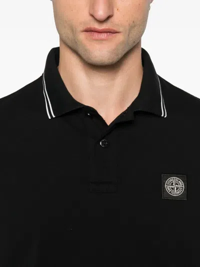 Stone Island Logo Embroidered Polo Shirt In Black