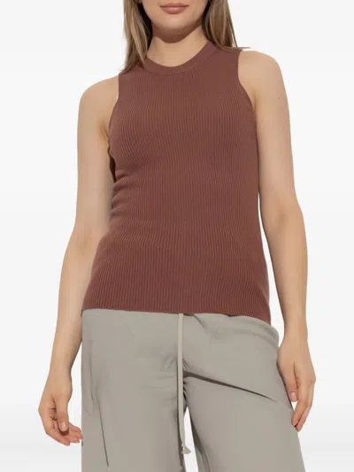 Rick Owens Ribbed-knit Sleeveless Tank Top In Brown