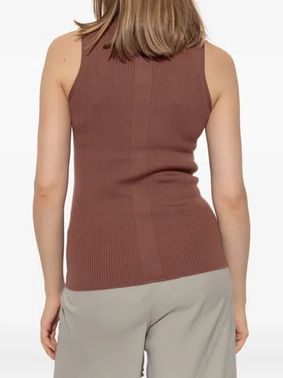 Rick Owens Ribbed-knit Sleeveless Tank Top In Brown