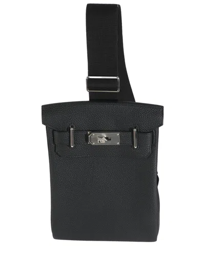 Pre-owned Hermes Hermès Black Leather Hac A Dos Pm Backpack Phw (authentic Pre-loved)