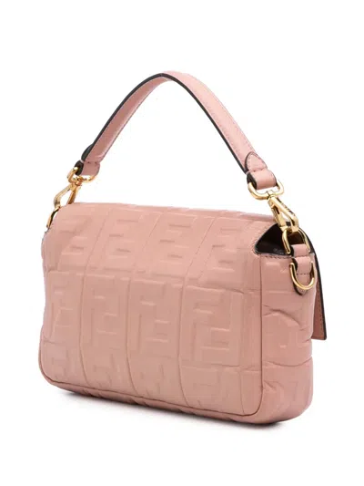 Pre-owned Fendi 2000-2010 Zucca Embossed Leather Baguette Satchel