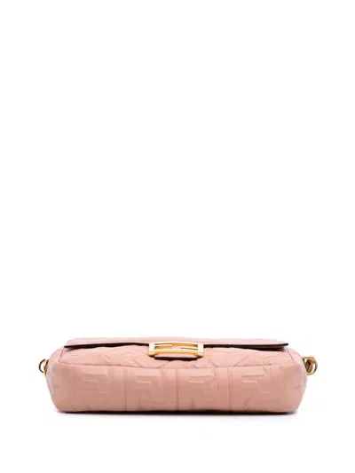 Pre-owned Fendi 2000-2010 Zucca Embossed Leather Baguette Satchel