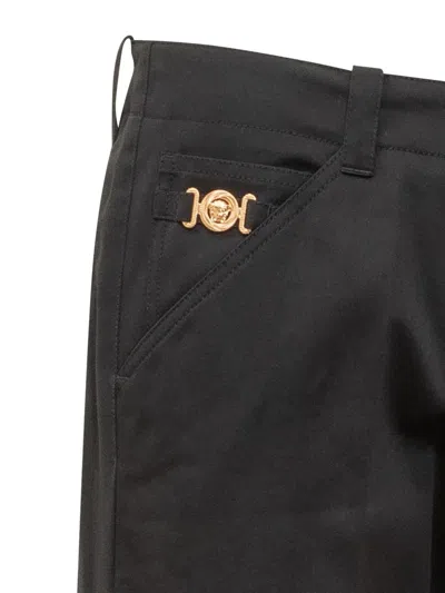 Versace Casual Cotton Gabardine Trousers In Black