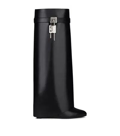 Givenchy Shark Lock Calf Leather Knee-high Boots In Black