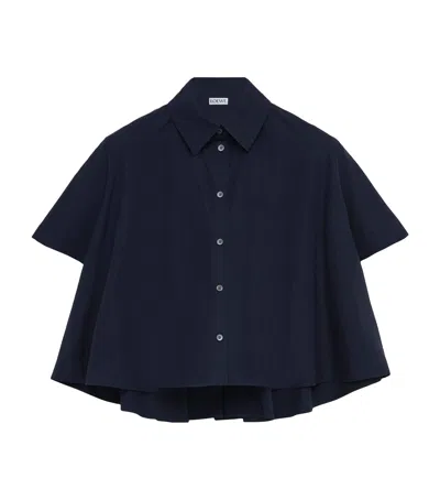 Loewe Poplin Short-sleeve Trapeze Blouse In Blue
