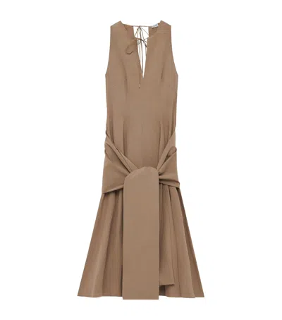 Loewe Womens Beige Wrap-tie Sleeveless Cotton Midi Dress In Brown