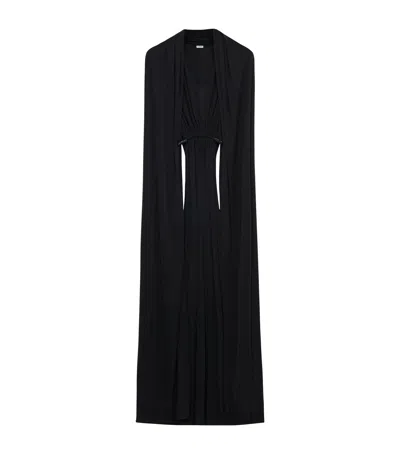 Loewe Womens Black Draped Cape-sleeve Silk Maxi Dress In Black