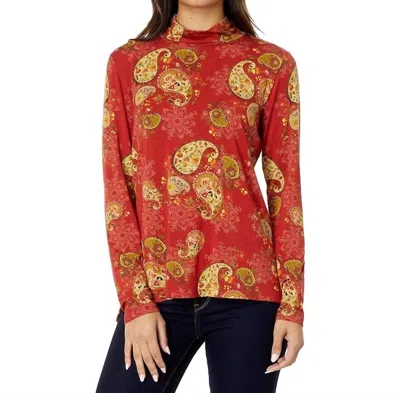 Johnny Was Paisley Lace Mock Neck Top In Orange In Red