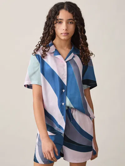 Reiss Blue Print Tommi 9-13 Yrs Printed Cuban Collar Shirt