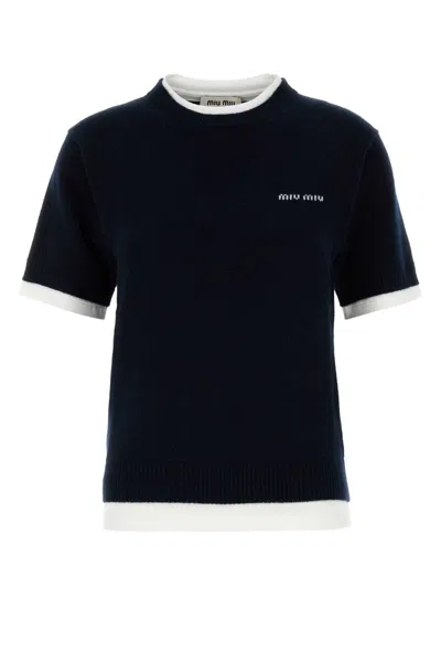 Miu Miu Logo Intarsia Cashmere Knit Cropped Top
