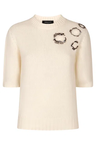 Fabiana Filippi Embellished Short-sleeved Sweater In White