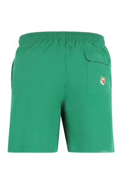 Maison Kitsuné Fox-motif Thigh-length Shorts In Green