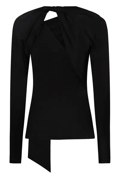 Victoria Beckham Asymmetric Cut Out Crewneck Top In Black