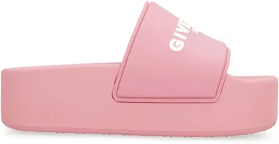 Givenchy Logoed Rubber Platform Slides In Pink