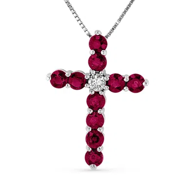 Diana M Jewels 0.92ctw Diamond And Ruby Cross Pendant In 14k White Gold