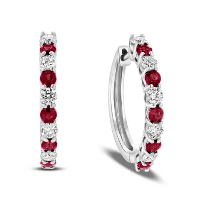 Diana M Jewels 1.35ctw Diamond And Ruby Hoop Earrings In 14k White Gold
