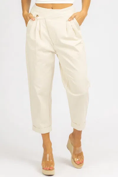 Mable Woven Asymmetrical Button Pants In Cream