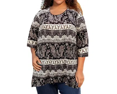 On The Plus Side Printed Matsin Tunic - Plus In Black Stone In Black