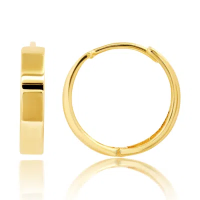 Maxcolor 14k Yellow Gold 14mm Flat Style Huggie Hoop Earrings With Hidden Post Hinged Closure
