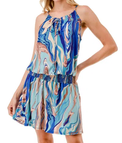 Vava Luna Front Tie Dress In Taupe Blue Watercolors In Blue