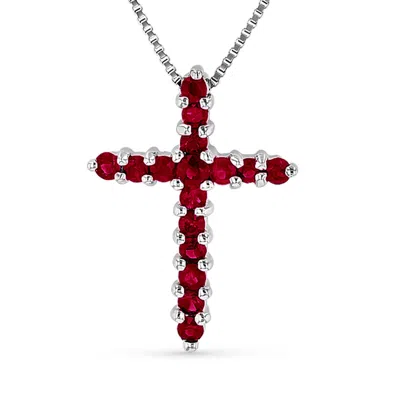 Diana M Jewels 0.32ctw Ruby Cross Pendant In 14k White Gold