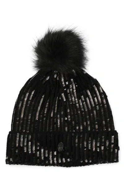 Kurt Geiger Faux Fur Trim Sequin Beanie