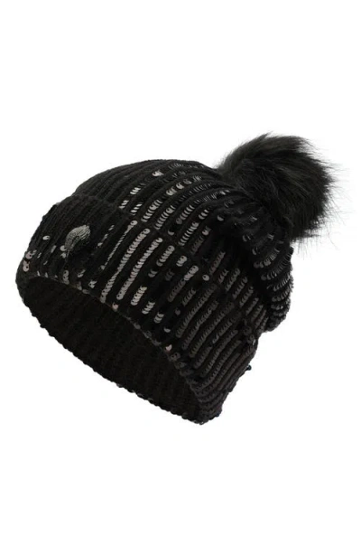 Kurt Geiger Faux Fur Trim Sequin Beanie