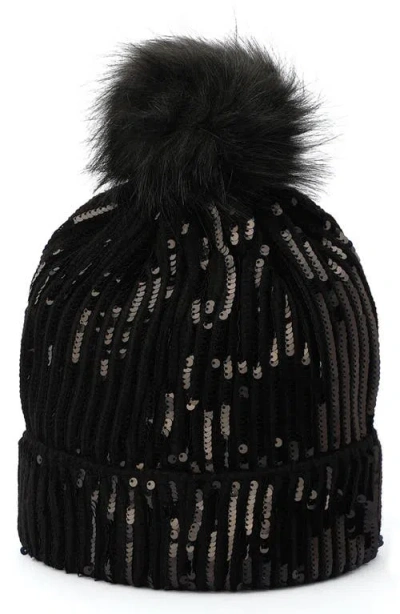 Kurt Geiger Faux Fur Trim Sequin Beanie