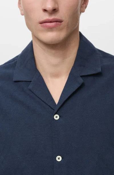 Mango Embroidered Cotton Camp Shirt In Blue