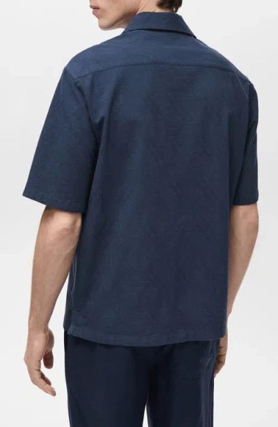 Mango Embroidered Cotton Camp Shirt In Blue